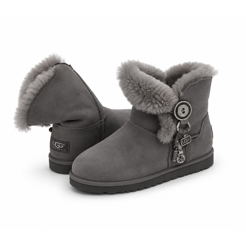 Uggs Azalea Charm Boots Women's 8 Gray Suede Fur‎ Lining